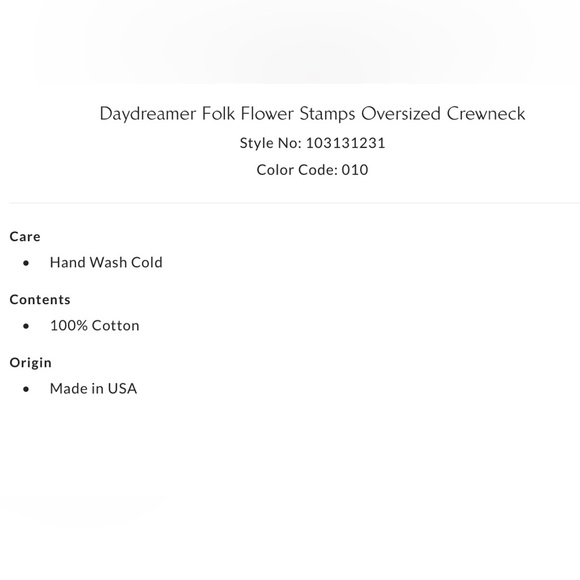 NWT Daydreamer S Folk Flower Stamps Crewneck Sweatshirt in Dirty White New $98 - Picture 6 of 6